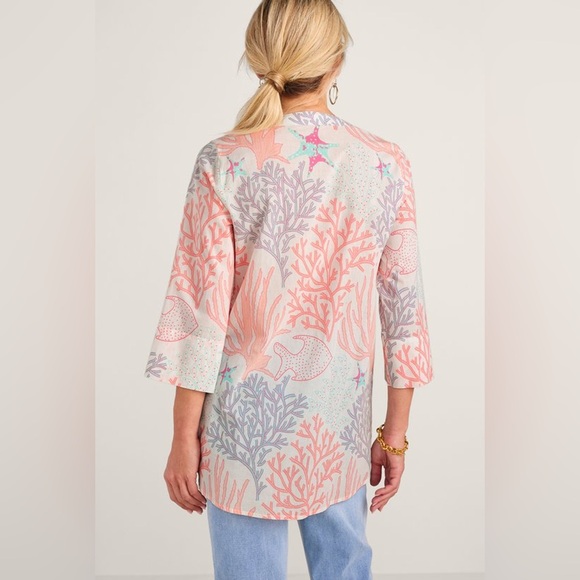 Soft Surroundings Malha Reef Tunic Cotton Embroider Sequin Button Shirt Blouse L - Picture 5 of 9